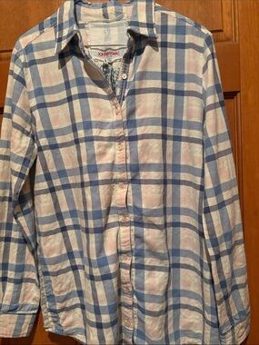 Johnny Was White Shirt with Blue Embroidered Back